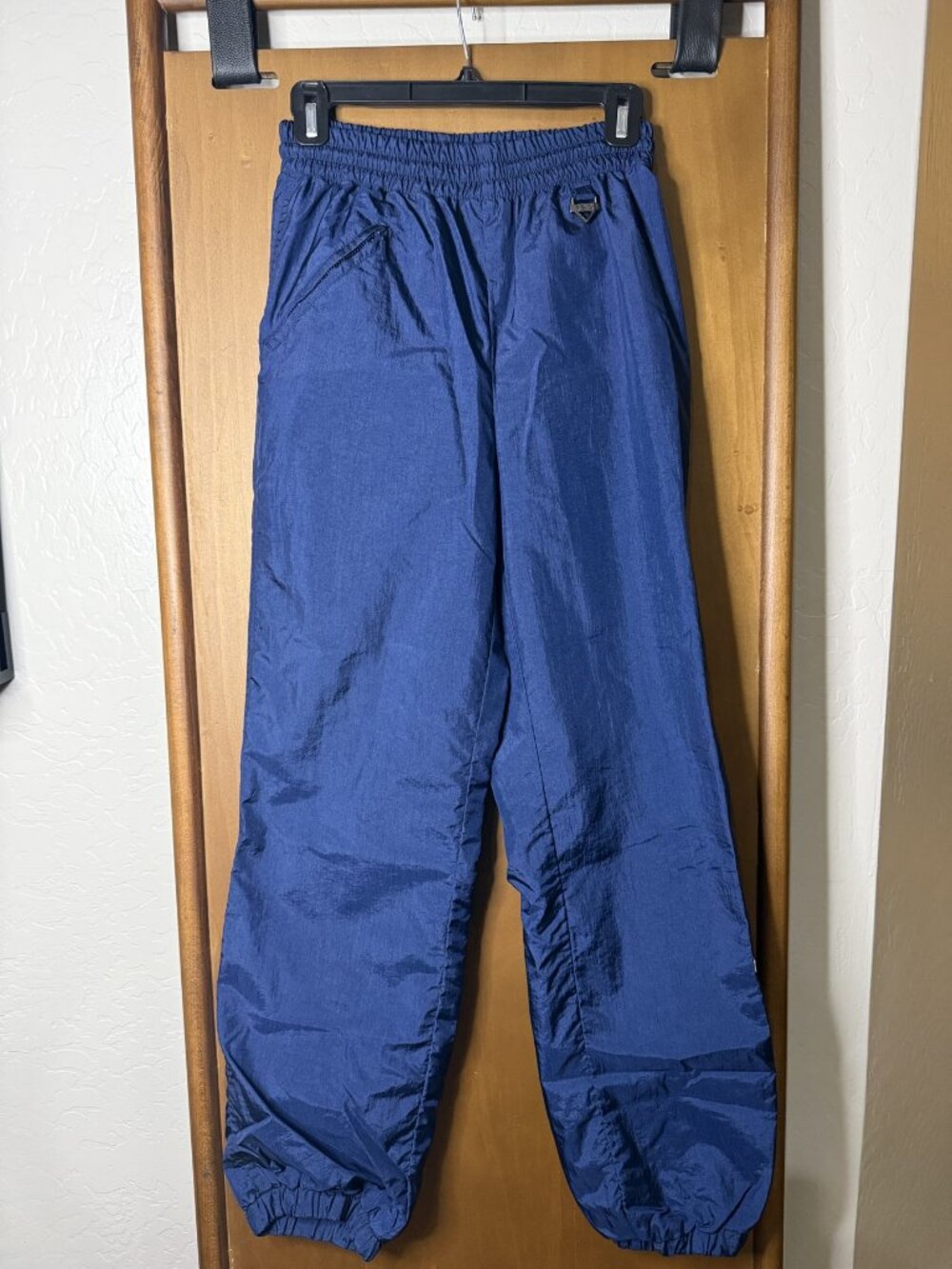 FERA Skiwear Blue Nylon Ski Snow Pants Size 8 Elastic Waist Vintage Style